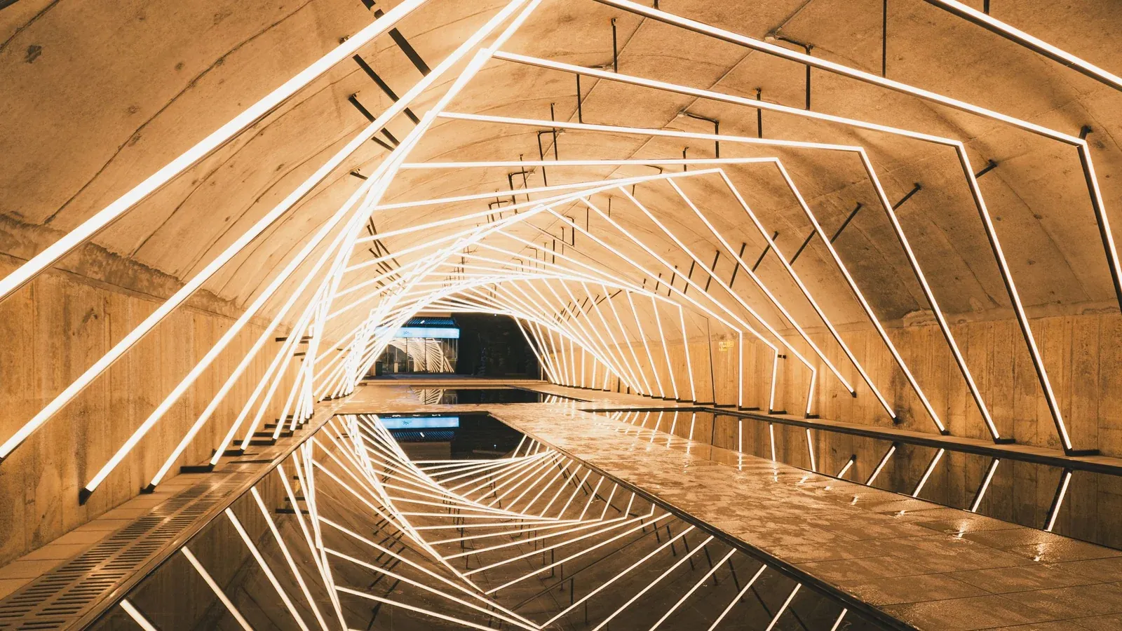 Lignes lumineuses continues intégrées dans une architecture contemporaine