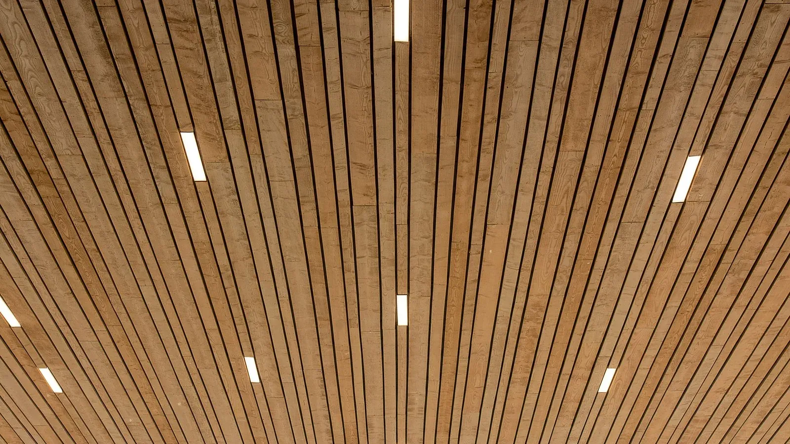 Downlights encastrés alignés dans un plafond technique